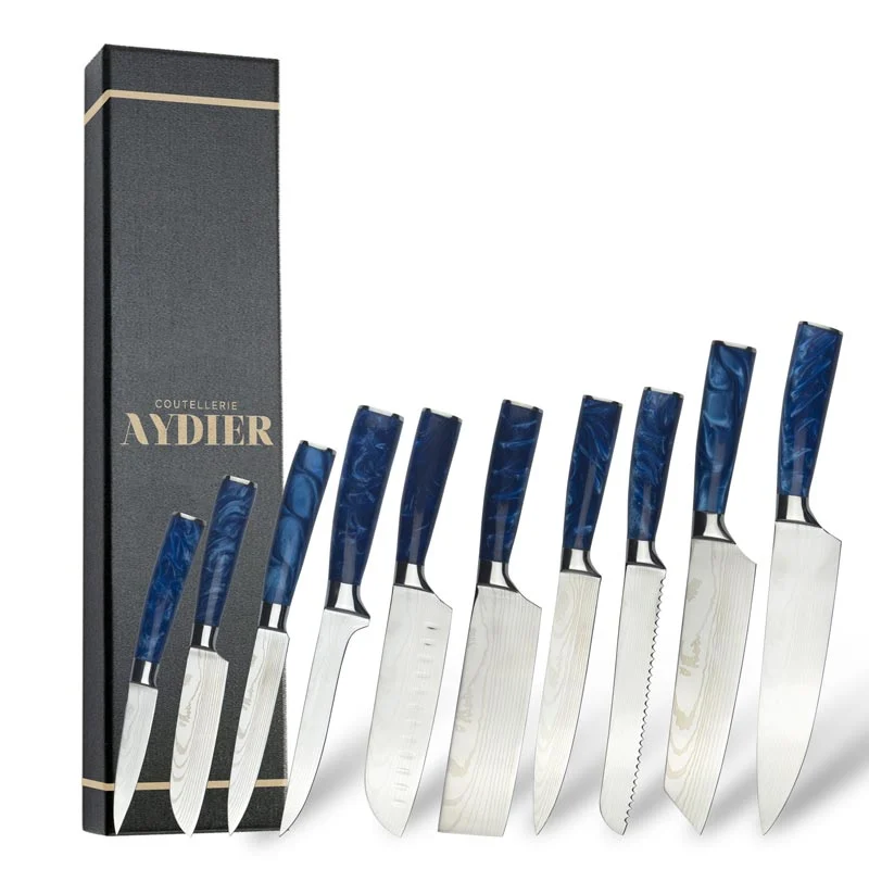 10-Piece Stainless Steel Knife Set with Blue Handle