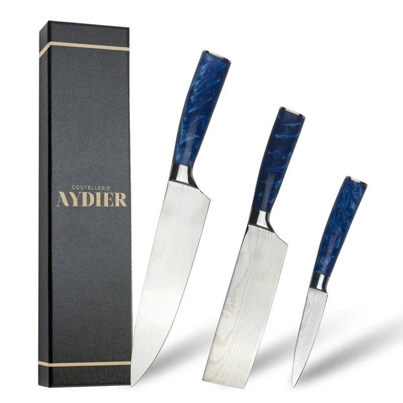 3-Piece Stainless Steel Knife Set with Blue Handle