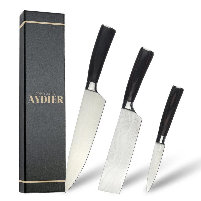 3 piece knife set essentials wood box