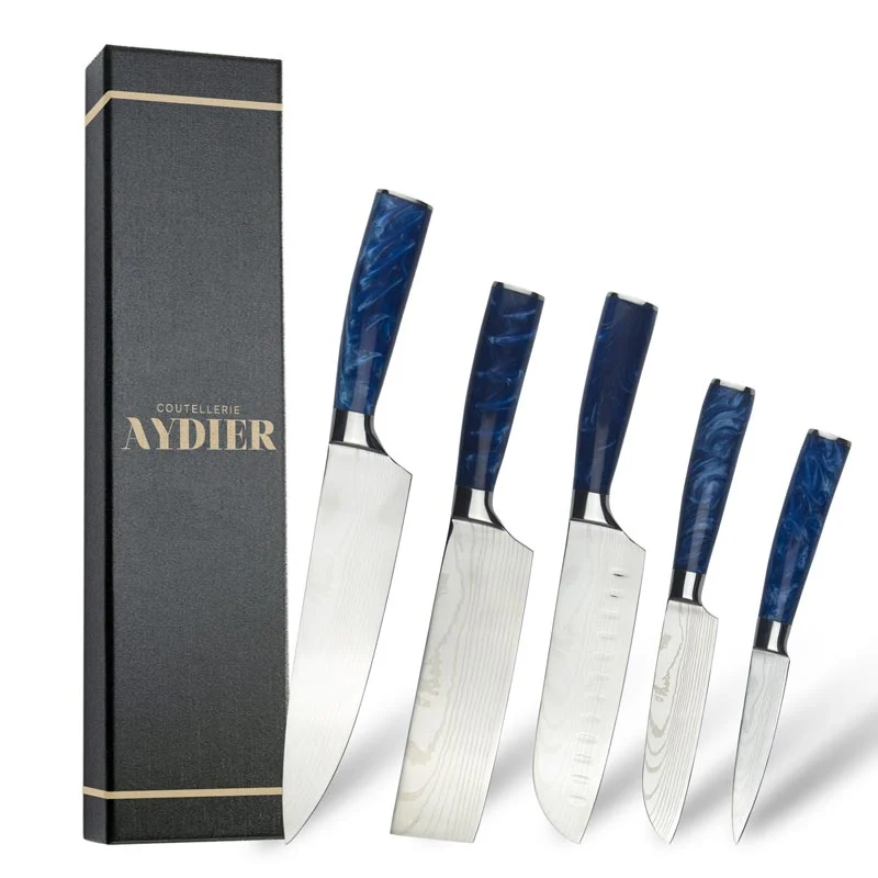 5-Piece Stainless Steel Knife Set with Blue Handle