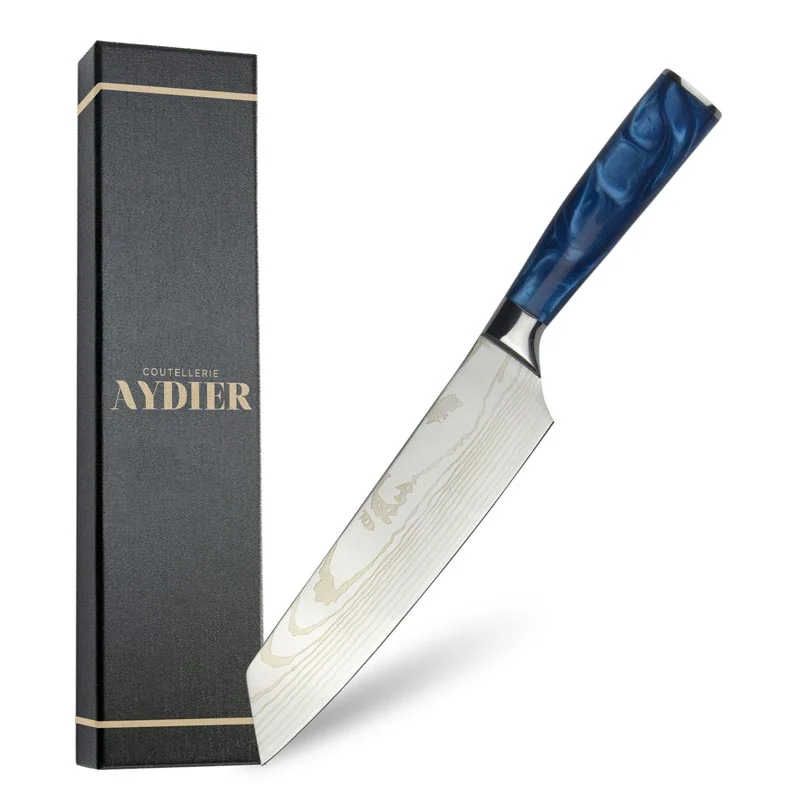 Stainless Steel Kiritsuke Knife with Blue Handle