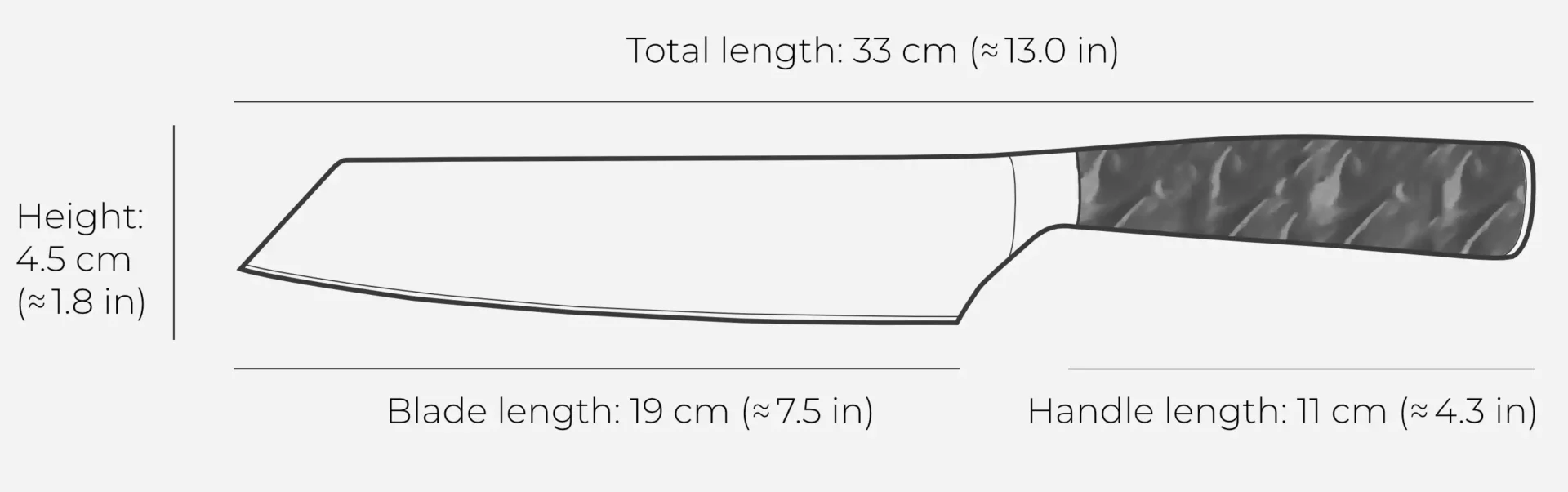 Kiritsuke knife essential blue dimensions