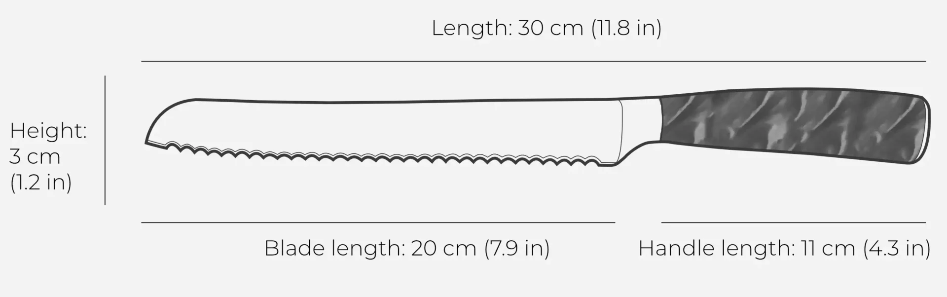 Bread knife essential blue dimensions