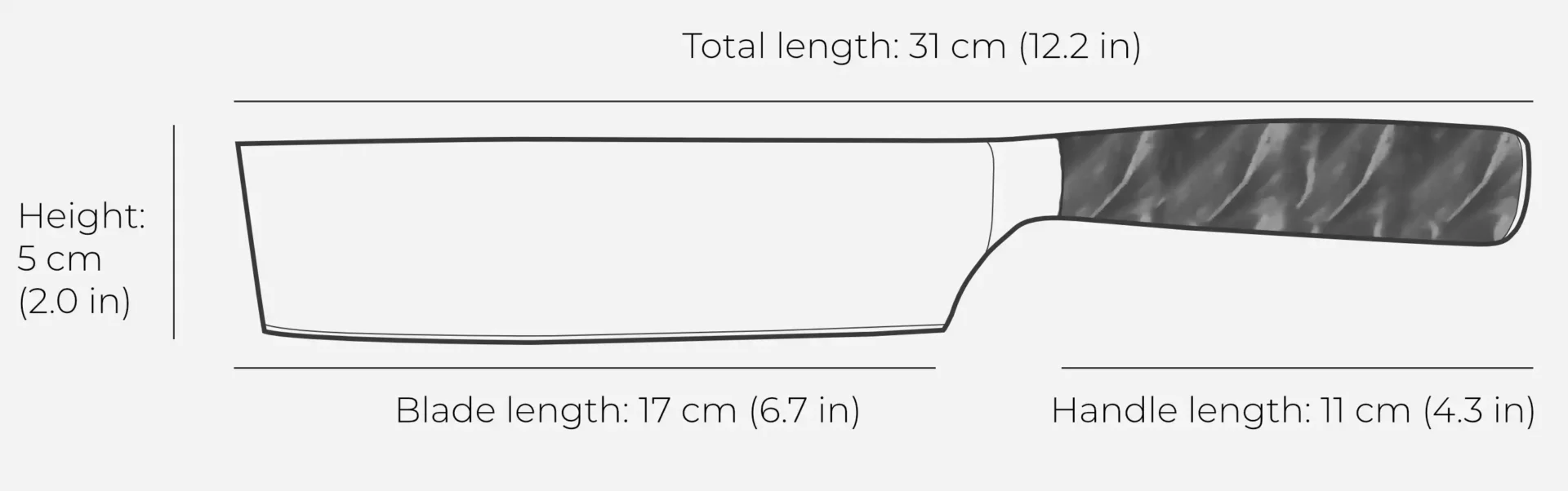 Nakiri knife essential blue dimensions