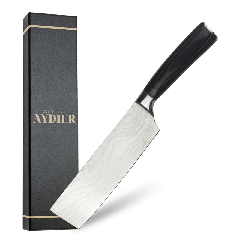 Stainless Steel Nakiri Knife with Pakka Wood Handle