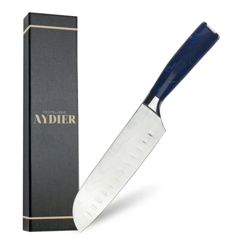 Stainless Steel Santoku Knife with Blue Handle