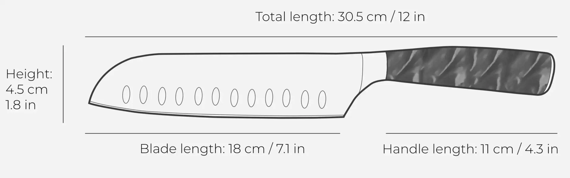 Santoku knives essential blue dimensions