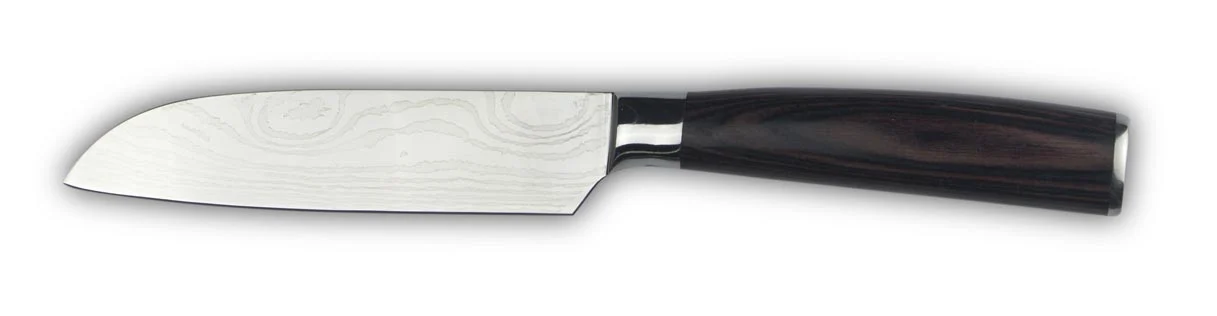 Small santoku knife essential wood white background
